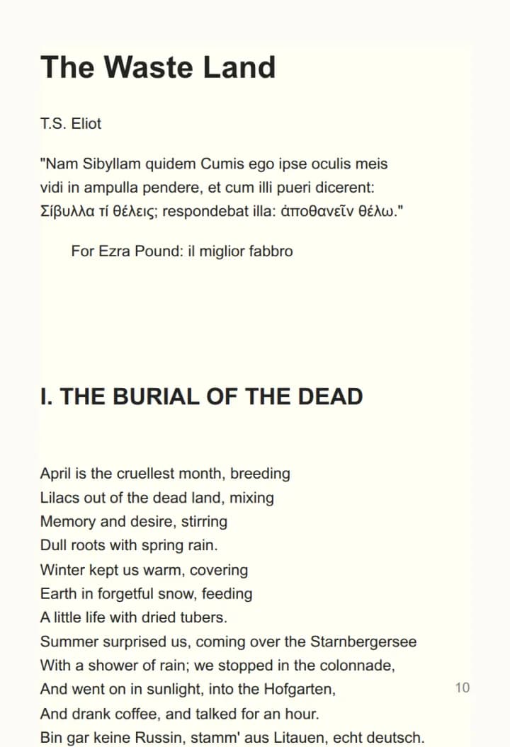 English original: The Waste Land, as a Spanish ebook